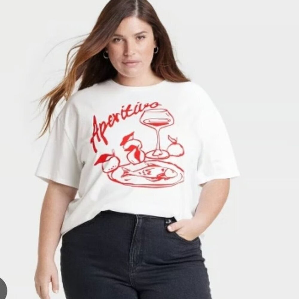 Universal Thread Aperitivo Graphic T-Shirt Women’s White XXL Short Sleeve Tee